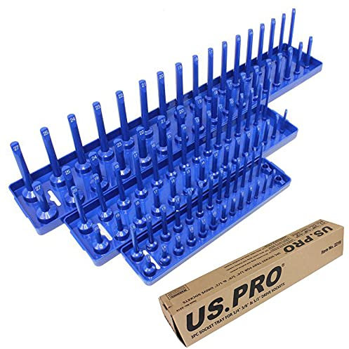 US PRO 3 PCE Socket Storage Rack Tray for 1/4, 3/8, and 1/2 Inch Sockets B2219