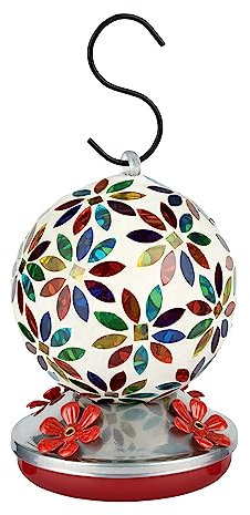 Backyard Expressions Kolibri-Futterspender aus Glas – Mehrfarbig – Kolibri-Futterspender zum Aufhängen im Freien, mundgeblasenes Glas Kolibri-Futterspender