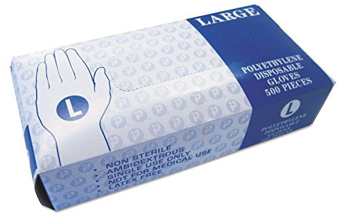 Inteplast Group Embossed Polyethylene Disposable Gloves, Large, Powder-Free, Clear, Box of 500