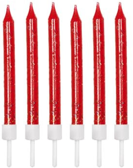 Anniversary House Pack of 12 Red Glitter Birthday Candles with Holders, 7.5cm, Celebration Cake Decoration, Birthday Candles for Cakes, Candles for Cake, AHC152