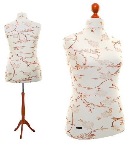 LUCCESI | Schneiderpuppe | zum Probierpreis! | Größen S - XL (Female ♀) | Torso Size: L/XL (42-44) | Wechselbezug Creme-Weiss/florales Muster (braun) | Standfuss Calvados | Damen - Schaufensterpuppe