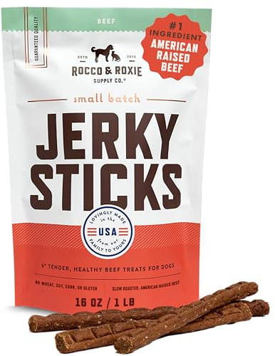 Rocco & Roxie Beef Jerky Dog Treats 1 lb | Soft Training Snacks Made in USA | High Value Beef Jerky for Dogs, Small, Large Breeds, Seniors, and Puppies | Natural Chews for Rewarding Good Behavior