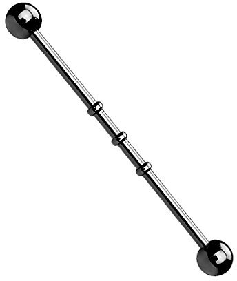 Mianova Industrial Piercing Barbell Stab Hantel Kerben Ohr Nippel Intim Brustwarze Schwarz 38mm