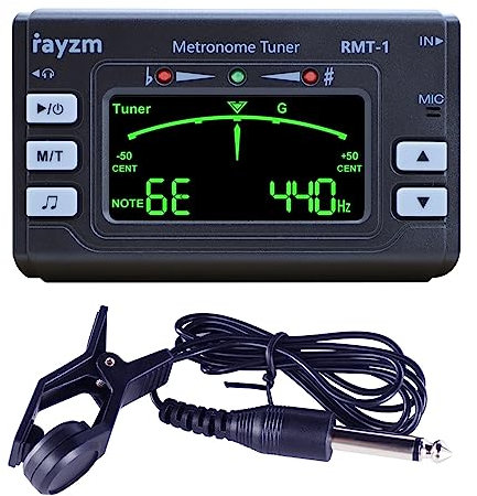 Rayzm Metronome Tuner (Metro-tuner) with 3.5mm Earphone Jack for Musical Instruments |Chromatic Tuner, Optional Mic/Clip-on/Line-in Tuning, Flat tuning for Guitar/Bass