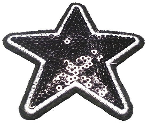 Strass Glitzer Sterne Aufnäher Aufbügler Bügelbilder Sticker Iron on Patches Applikation mit Pailletten für Textilien Kleider Frauen zum aufbügeln schwarzer Stern 7,5 cm