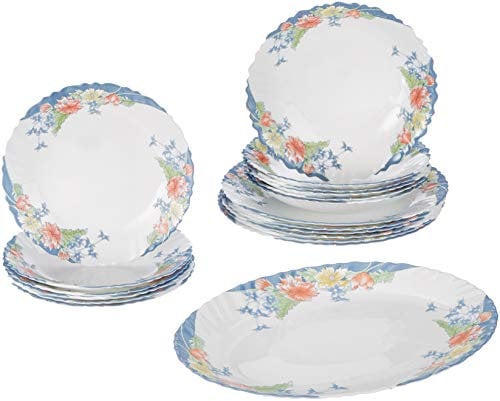 Dajar ARCOPAL Florine Tafelservice 19 TLG aus Hartglas mit Blumen 6 Personen Geschirrset Mehrfarbig Spülmaschine & Mikrowelle