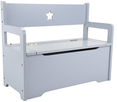 Bandits & Angels Holzspielzeugkiste mit Aufbewahrungsbank Grau – 2-in-1-Aufbewahrungsbank-Sofa – Sitzhöhe 24 cm – Maße 60x27x47 cm – Für Jungen und Mädchen – Möbelstück Kinderzimmer - Kindersitzbank