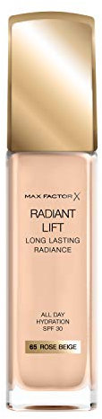 Max Factor Radiant Lift Liquid Pump Medium to Full Coverage Radiant Finish Foundation with SPF30 and Hyaluronic Acid, 065 Rose Beige, Medium Skin Tone, 30ml