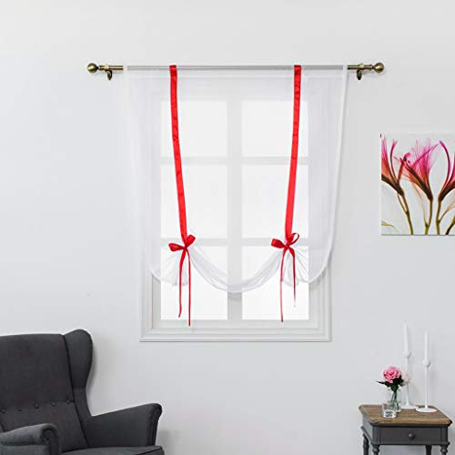 SIMPVALE 1 Stück Raffrollo Vorhänge, Sheer Voile Vorhang für Wohnzimmer Schlafzimmer Transparente Gardinen Rot 120×120cm (B×H)