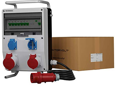 Doktorvolt Stromverteiler Baustromverteiler Wandverteiler Steckdosenverteiler Auf Einem Ständer Mit Kabel 32A 16A 2x230V ECO-S/FI SKHU 0403