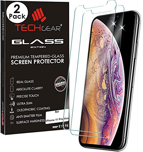 TECHGEAR [2 Pack GLASS Edition for iPhone 11 Pro Max, Tempered Glass Screen Protectors Cover [2.5D Round Edge] [9H Hardness] [Crystal Clarity] [Scratch-Resistant] [No-Bubble]
