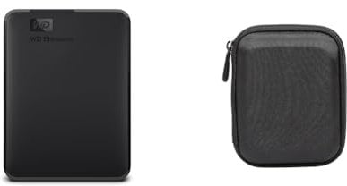 WD Elements Disque Dur Portable Externe 5 to USB 3.0 & Amazon Basics Étui pour Disque Dur Portable My Passport Essentiel Noir
