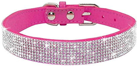 haoyueer Collier pour Chien avec Strass, en Cuir synthétique Doux, Taille L, Rose Vif