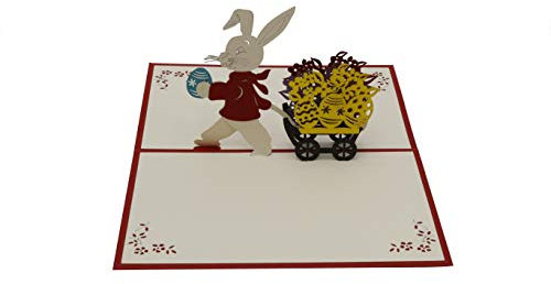 design3dkarten® Osterhase mit Wagen, Ostern, Osterei, Ostergeschenk, happy easter, 3d Klappkarte, Pop Up Karte, Glückwunschkarte, Grußkarte, Geschenkkarte