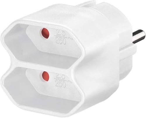 CABLEPELADO Adaptador Doble de Enchufes Europeo | Divisor de Toma de Corriente | Conector Europeo | Tipo F CEE 7/7 | 250 V AC 50 Hz | Corriente Salida 2.5 A | Potencia Salida 1100 W | PVC | Blanco