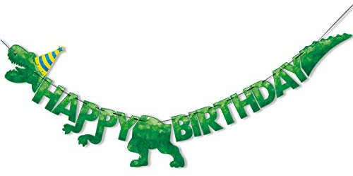 Aquarell Dinosaurier Happy Birthday Banner – Dinosaurier Geburtstag Party Dekorationen für Jungen Kinder Dino-Themenparty Zubehör T-Rex hängende Wanddekoration vorbespannt