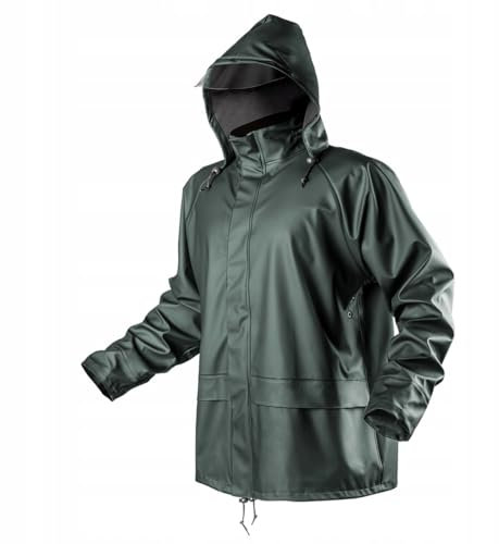 NEO TOOLS Herren Regenjacke mit Kapuze, Gr. M-XXXL, Oberstoff PU+PVC, Futter 100% Polyester 310 g/m2, verklebte Nähte, Reißverschlüsse und Taschen vor Wasser geschützt, Ventilationsöffnungen