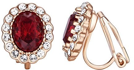 Vogem Red Crystal Clip On Earrings for Women Non Pierced Rose Gold Plated Vintage CZ Ear Clip Ladies Prom Party Jewellery