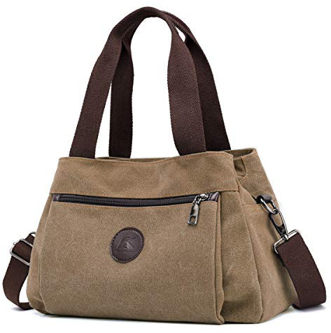 DOURR Hobo - Bolsos cruzados de lona para mujer, con múltiples compartimentos, bolso mediano, marrón, (Brown - Medium), Medium