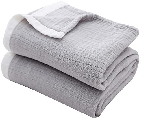 SE SOFTEXLY Kuscheldecke Baumwolle 100%, 4-lagige Weiche Kuscheldecke Musselin Tagesdecke, Bett-Überwurf Sommerdecke Sofadecke Wohndecke für Ganze Saison als Sofaüberwurf Grau Blanket 200x230cm