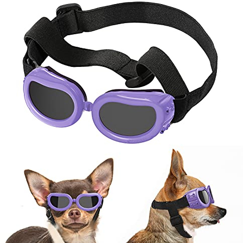 Lewondr Lunettes de Protection pour Chiens et Chats - Soleil Anti-UV, Étanche à la Poussière, Coupe-Vent Imperméable - Violet Macaron