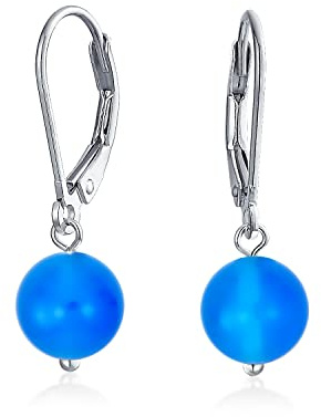 Boucles D'Oreilles Pendantes En Forme De Boule Ronde De 8 MM En Pierre Précieuse Simple Pour Femmes Avec Fermoir Sécurisé À Levier En Argent Sterling .925 Pierres De Naissance Plus De Couleurs