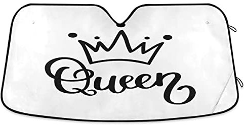 Queen with Crown Vector Calligraphy Design Car Windshield Sun Shades Auto Sun Visor Protector Foldable Car Sunscreen Heat Shield Cover Keeps Your Vehicle Cool 55x70.1 cm Queen with Crown Vector C