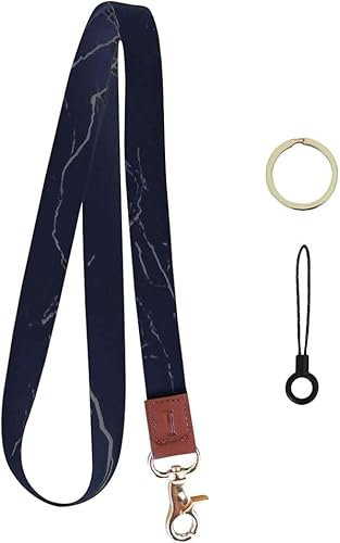 Cordino da Collo in Pelle, Porta Badge, Porta Chiave, Biglietto da Visita, per Studenti e Autobus (Marmo Nero)