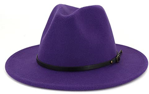 EATAN Fedora Hüte mit Gürtelschnalle für Damen und Herren, modisch, klassisch, breite Krempe, Unisex, Panama-Hut, Sonnenhut (lila, verstellbar)
