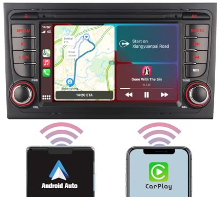 YZKONG Autoradio für Audi A4 S4 RS4 2003-2012 kompatibel mit dem drahtlosen Carplay Android Auto, 7 Zoll Touchscreen-Auto-Radio-Empfänger AM/FM/Bluetooth/USB