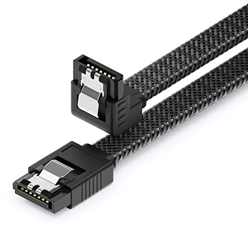 deleyCON 60cm SATA 3 Kabel Nylon 6 Gbit/s Datenkabel SATA III Anschlusskabel Serial ATA Verbindungskabel für Mainboard & Festplatte HDD SSD 1 S-ATA L-Stecker 90° Gewinkelt Schwarz
