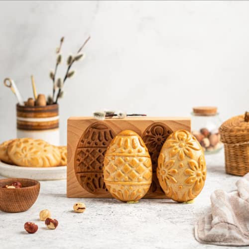 Ostereier- oder Häschen Keks Formen,Holz-Keksformen,geschnitzte Holzform,Ausstechformen,DIY-Keksstempel,Prägeform für Ostern,Backform Aus Holz Holzbackform,Hölzerne Keksform Ausstecher (Ostereier)