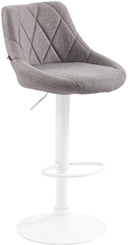 CLP Barhocker Lazio Mit Stoffbezug I Drehbarer Thekenhocker Mit Fußstütze I Höhenverstellbarer Barstuhl Mit Trompetenfuß, Farbe:grau, Gestell Farbe:weiß