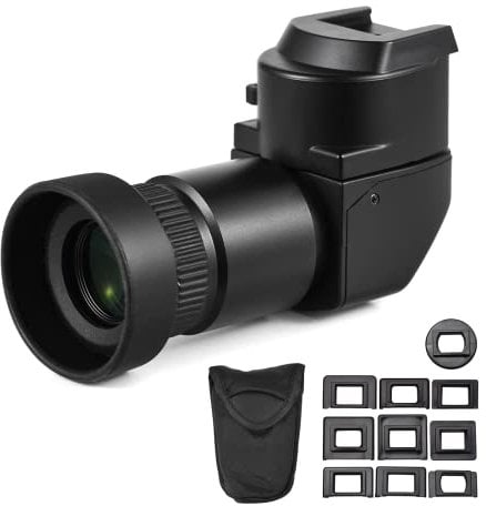 Andoer Camera Viewfinder 1.25X/ 2.5X Magnification Right Angle Viewfinder with 10 Mounting Adapters Replacement for Canon Nikon Pentax Olympus Leica Fujifilm DSLR Camera