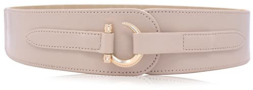 TeeYee Damen Mädchen PU Leder Breiter Gürtel Fashion Haken Schnalle Elastisch Tailleband Taillegürtel beige L