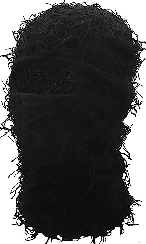 XYIYI Schwarz Distressed Balaclava Ski Gesichtsmaske Vollgesicht Gestrickt Balaclava Winter Winddicht Halswärmer für Damen Herren