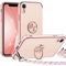 Miss Arts für iPhone XR Hülle mit Band, Ring Ständer Handykette Handyhülle Frauen Mädchen Dünn Stoßfeste Schutzhülle für iPhone XR Case Rosa