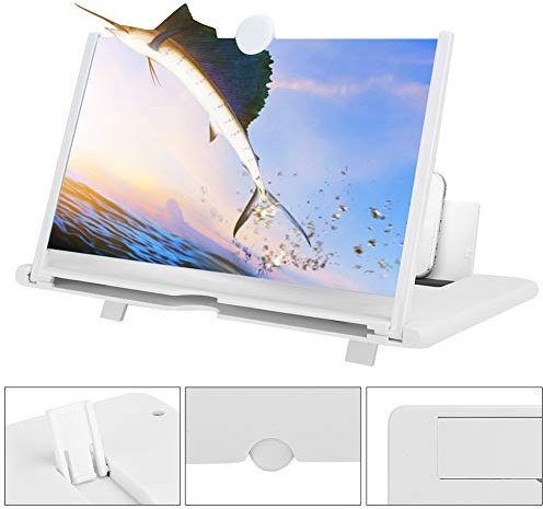 Handy-Bildschirmlupe, 3D 12-Zoll-Bildschirmverstärker Vergrößerungs-Zoom 3-Fach Ausziehbare Halterung für Alle Smartphones, Smartphone-Lupe für Alte, Filmliebhaber (12 Zoll weiß)