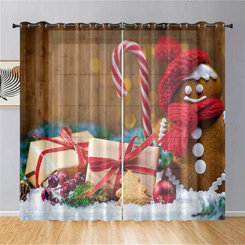 Hiseng Voile Vorhänge mit Ösen, Gardinen Halbtransparent 2er Set, Vorhang Gardinenschals Ösenschal Gardinen Wohnzimmer 3D-Weihnachtsdruck Curtains mit Schlaufen (107x244cm,Ornamente)