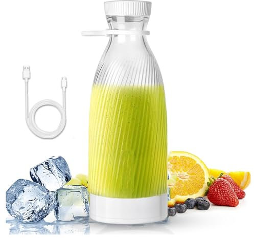 Fresh Juice Batidora Portatil, 500 Ml, DiseñO De 6 Cuchillas Batidora Botella, Carga Usb PortáTil InaláMbrica Batidora Personal, Para Mezclador De Alimentos De Cocina,White