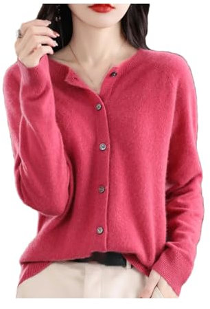 Maglione Cardigan in Lana Merino da Donna Cappotto in Cashmere Lavorato A Maglia Primaverile Giacca Cardigan Lavorato A Maglia Autunnale Rose Red M