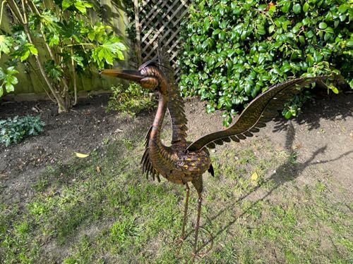 Large Bronze with gold brush Heron Dimensions are 79 x 60 x 107cm. | Garden Statue | Bird Yard Art | Outdoor Decor