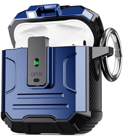 DASFOND Hülle Schutzhülle und Haut Case für Airpods 2 & 1, [Front-LED Sichtbar] [Kabelloses Laden] Robuste Stoßfeste Ganzkörper Schutzhülle 360 Grad mit Karabiner für Airpods 2 & 1, Blau