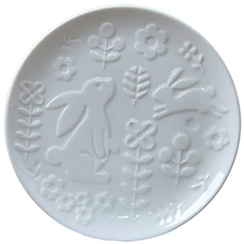 SOLUSTRE Ceramic Plate Nordic Style Embossed Design Food Storage Plate for Salad Dessert and Snacks for Home Use and Entertaining