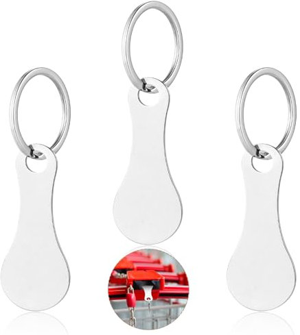 Andibro Lot de 3 jetons de chariot de courses en acier inoxydable-Jeton Caddie Metal-Universel Porte clés en alliage portable-Porte clé amovible-Puce pour Caddie-Argenté
