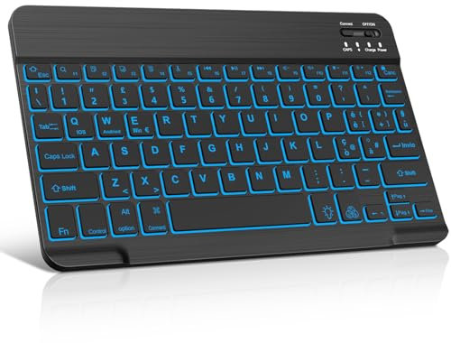 WAVATA Tastiera Bluetooth Layout Italiano, Tastiera Bluetooth Wireless Portatile da 10 Pollici- 7 colori Retroilluminazione Tastiera per iPad iOS/Tablet Android/Windows- Nero