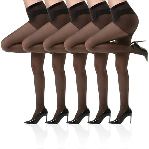 Radsocken 5 Pairs 20D Women's Sheer Tights with Reinforced Toes