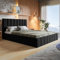 MOTIVENA Ibiza Bett 180x200, Polsterbett 180x200, mit Bettkasten, mit Stauraum, mit Lattenrost, mit Kopfteil, ohne Matratze, Samt, Schwarz