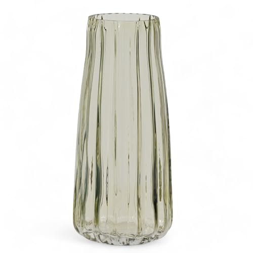 MIJOMA Élégant vase en verre transparent - Hauteur : 21,5 cm - Diamètre : 10 cm - Parfait pour la finition de vos intérieurs (verre strié, vanille)