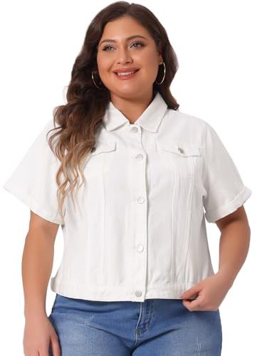Agnes Orinda Women Plus Size Short Sleeve Lapel Button Denim Jackets | Work Western Outfit Jean Jackets Summer Casual Button Front Patch Pockets